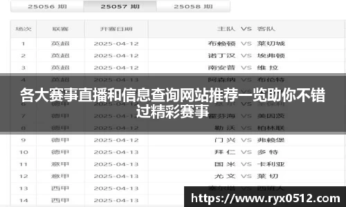 各大赛事直播和信息查询网站推荐一览助你不错过精彩赛事
